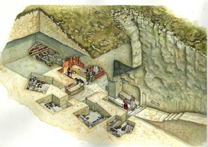 Etruscan Civilization: Reconstruction and Section of the Francois Tomb of Vulci, 3rd Century BC, Italy by Giorgio Albertini