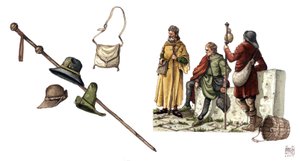 Medieval Fashion: Pilgrim Costume Between the 12th and 14th Century, Bag, Hats, Cane, Tunics by Giorgio Albertini