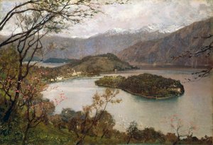 View of Comacina Island, Lake Como, by Giorgio Belloni, oil on canvas by Giorgio Belloni