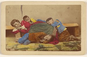 Gypsy Mother and Three Children Asleep on Bench and Ground by Giorgio Conrad