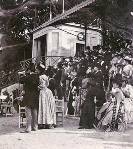 Spectators in the Stands Control the Outcome of a Racecourse in the Cascine Park Race: the Pucci Countess, Countess Cellesi, the Deputy Filippo Torrigiani, Count Paszkowski, the Greek Console Wife, the Marquise Mannelli with Daughters, Count S. Albano, Bar by Giorgio Enrico (attr.to) Levi
