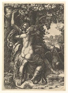 Angelica and Medoro, the Couple Embracing, Medoro Carving Their Names in the Bark of a Tree, ca. 1570 by Giorgio Ghisi