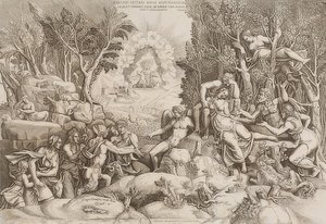 Cephalus Mourning Procris (after a drawing by Giulio Romano) by Giorgio Ghisi