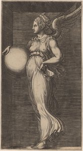 Allegorical Figure Holding a Sphere by Giorgio Ghisi possibly after Giulio Romano