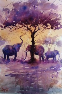 African Elephants Purple Sunset by Giorgio Gosti
