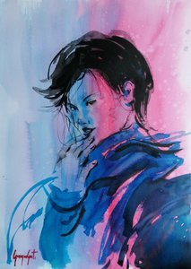 Dynamic Pink Blue Portrait by Giorgio Gosti