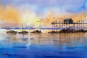 Golden Hour Fishing Hut by Giorgio Gosti