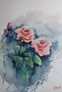 Pink Watercolor Roses by Giorgio Gosti