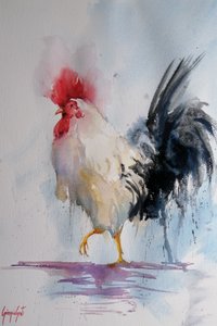 Proud Rooster Watercolor by Giorgio Gosti