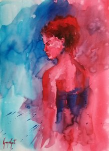 Red Blue Woman Portrait by Giorgio Gosti