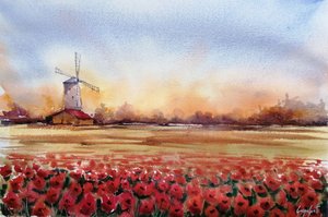 Red Poppies Windmill by Giorgio Gosti