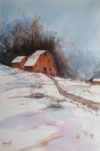 Snowy Country Barn