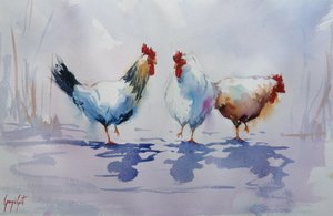 Three Farmyard Chickens by Giorgio Gosti