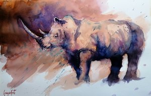 Vibrant Watercolor Rhino