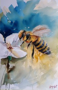 Watercolor Honeybee on Flower by Giorgio Gosti