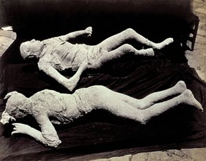 Two Casts of Human Figures from the Excavations of Pompeii