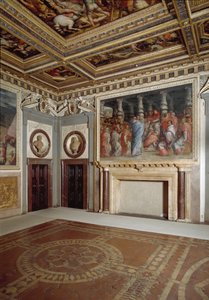 View of the room of Pope Leo X with a painting representing himself during cardinals election