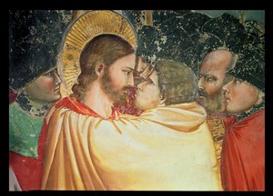 The Betrayal of Christ, (detail) of the kiss by Giotto di Bondone