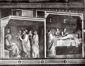 The Birth of St. John the Baptist and his father Zacharias writing his name by Giotto di Bondone