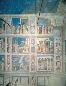 View of the frescoes on the left wall (post-restoration) by Giotto di Bondone