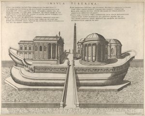 View of the Tiber Island Represented as a Ship, the Temple of Aesculapius at Left by Giovanni Ambrogio Brambilla