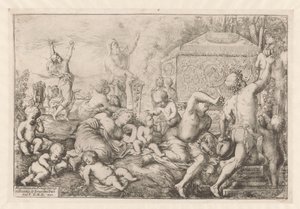 Bacchanal with Altar, Faun, and Silenus