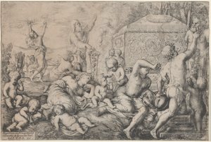 Bacchanal with Altar, Faun, and Silenus