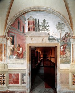 How Benedict turns into a snake of wine a servant hid to him (detail) (fresco) by Giovanni Antonio Bazzi Sodoma