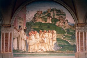 Saint Benedict Beseeched by Monks, Producing Water from Top of Mountain, Scene from Stories of Saint Benedict of Monte Oliveto Maggiore by Giovanni Antonio Bazzi Sodoma