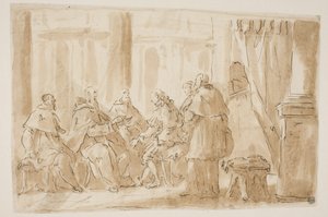 A group of five clergymen speaking with a layman by Giovanni Antonio Pellegrini