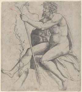 Man Seated Holding a Forked Staff by Giovanni Antonio da Brescia