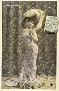 Postcard: Portrait of Carmen Gilbert, Music hall artist by Phillipe de Marlier