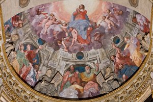 Genoa, Duomo (St Lawrence Cathedral), inside, The Lercari Chapel or The Chapel of the Blessed Sacrament (Northern apse), apse: "Assumption of the Virgin", fresco by Giovanni Battista Castello known as Bergamasco