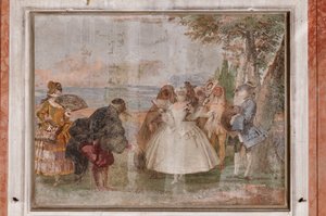 Guest Lodgings, the Room of the Carnival Scenes: "Pantalone and Columbina", a scene with masks by Giovanni Battista Tiepolo