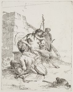Satyr Family with the Obelisk, Venice (etching) by Giovanni Battista Tiepolo