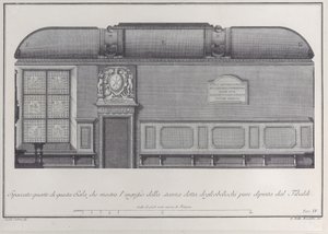 Plate 4: cross-section of the Hall of the Institute of Bologna, with the entrance to the right, 1756 by Giovanni Battista Brostoloni