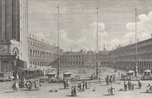 View of Piazza San Marco, with the church of San Geminiano at the far end, and figures and... by Giovanni Battista Brostoloni