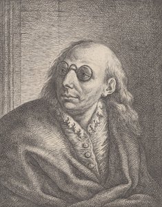 Portrait of Luca Giordano, wearing round spectacles and looking to the left by Giovanni Battista Catenaro