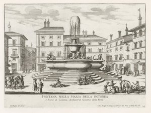 Fountain of the Pantheon on Piazza della Rotonda in Rome (title on object: Fountain in Piazza della Rotonda) (series title: Fountains of Rome) by Giovanni Battista Falda