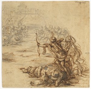 A battle scene outside a walled city, 17th century by Giovanni Battista Foggini