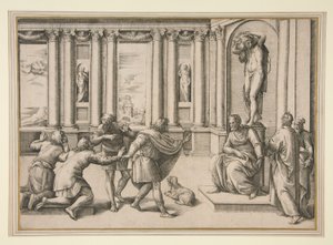 Man Seated Beneath a Statue of Bacchus, Receiving an Audience by Giovanni Battista Franco (called Il Semolei)