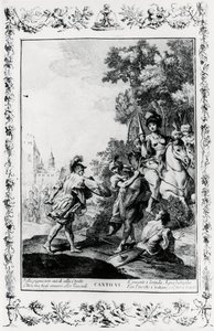 Duel between Ottone and Tancredi in presence of Clorinda, canto VI, Jerusalem delivered by Giovanni Battista Piazzetta