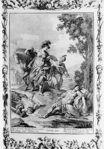 Erminia coming across wounded Tancredi, Canto XIX, Jerusalem delivered by Giovanni Battista Piazzetta