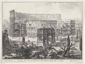 Arch of Constantine and the Colosseum in Rome (title on object) Views of Rome (series title)