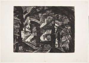 Complex Groups of Interrelated Ruined Arches Supporting Beams and Ropes by Giovanni Battista Piranesi