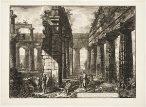 Interior view of the remains of one of the pronaoi of the Temple of Neptune which faces inland, from Different views of Paestum