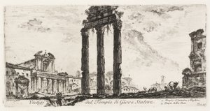 Ruins of the Temple of Jupiter Stator [Jupiter the Supporter]. 1. Temple of Antoninus and Faustina. 2. Temple of Peace, Plate 10 from Some Views of Triumphal Arches and Other Monuments by Giovanni Battista Piranesi