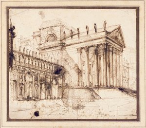 The Portico and Facade of an Elaborate Neo-Classical Building by Giovanni Battista Piranesi