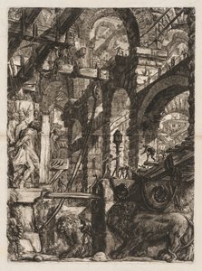 The Prisons: A Perspective of Roman Arches, with Two Lions Carved in Relief on Stone Slabs in the Foreground by Giovanni Battista Piranesi