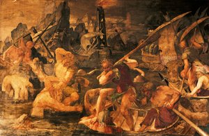 Naval combat, fresco Gallery of Francis I, Chateau de Fontainebleau (a World Heritage Site by UNESCO) by Giovanni Battista Rosso Fiorentino